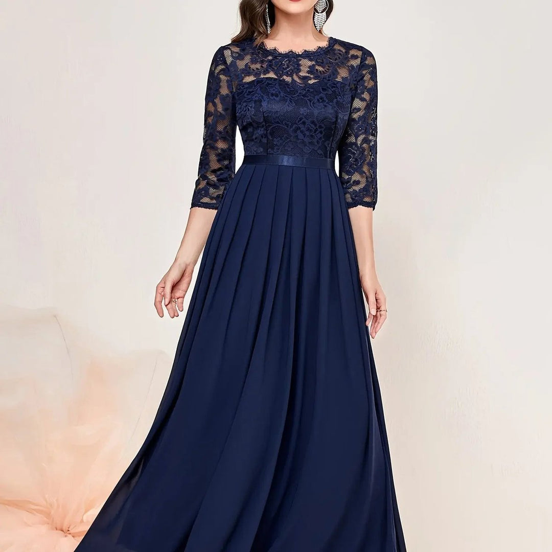 Lace Bodice Pleated Maxi Dress