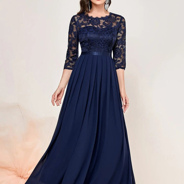Lace Bodice Pleated Maxi Dress