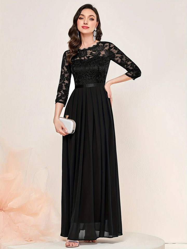 Lace Bodice Pleated Maxi Dress