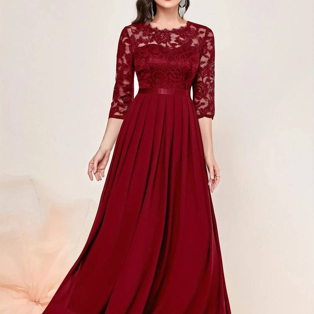Lace Bodice Pleated Maxi Dress