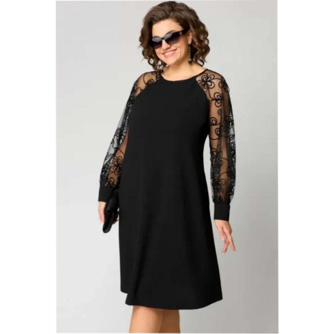 Lace Sleeve A-Line Midi Dress