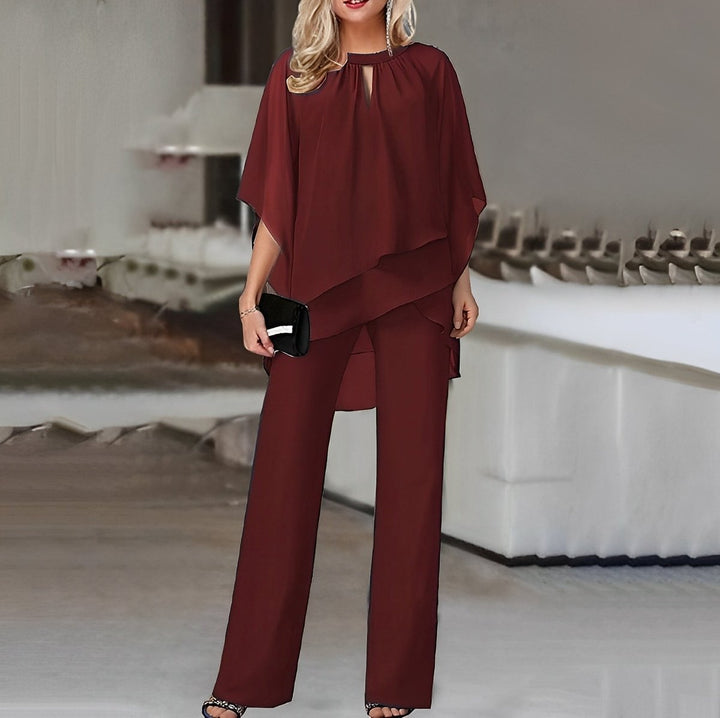 Layered Chiffon Wide-Leg Trouser Set