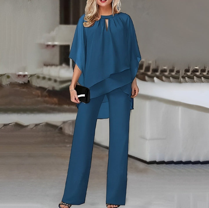 Layered Chiffon Wide-Leg Trouser Set