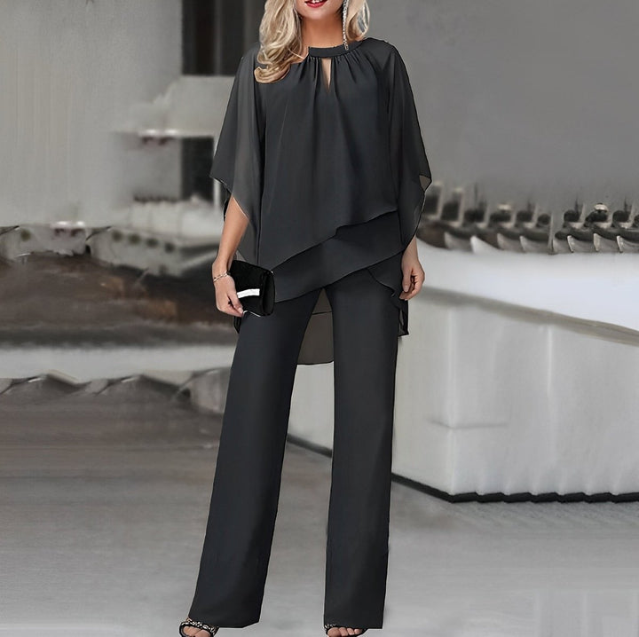 Layered Chiffon Wide-Leg Trouser Set
