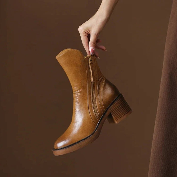 Leather Block-Heel Ankle Boots