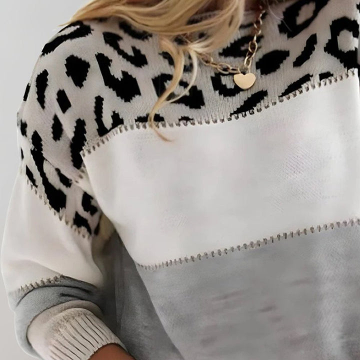 Leopard Print Colour Block Knit Jumper