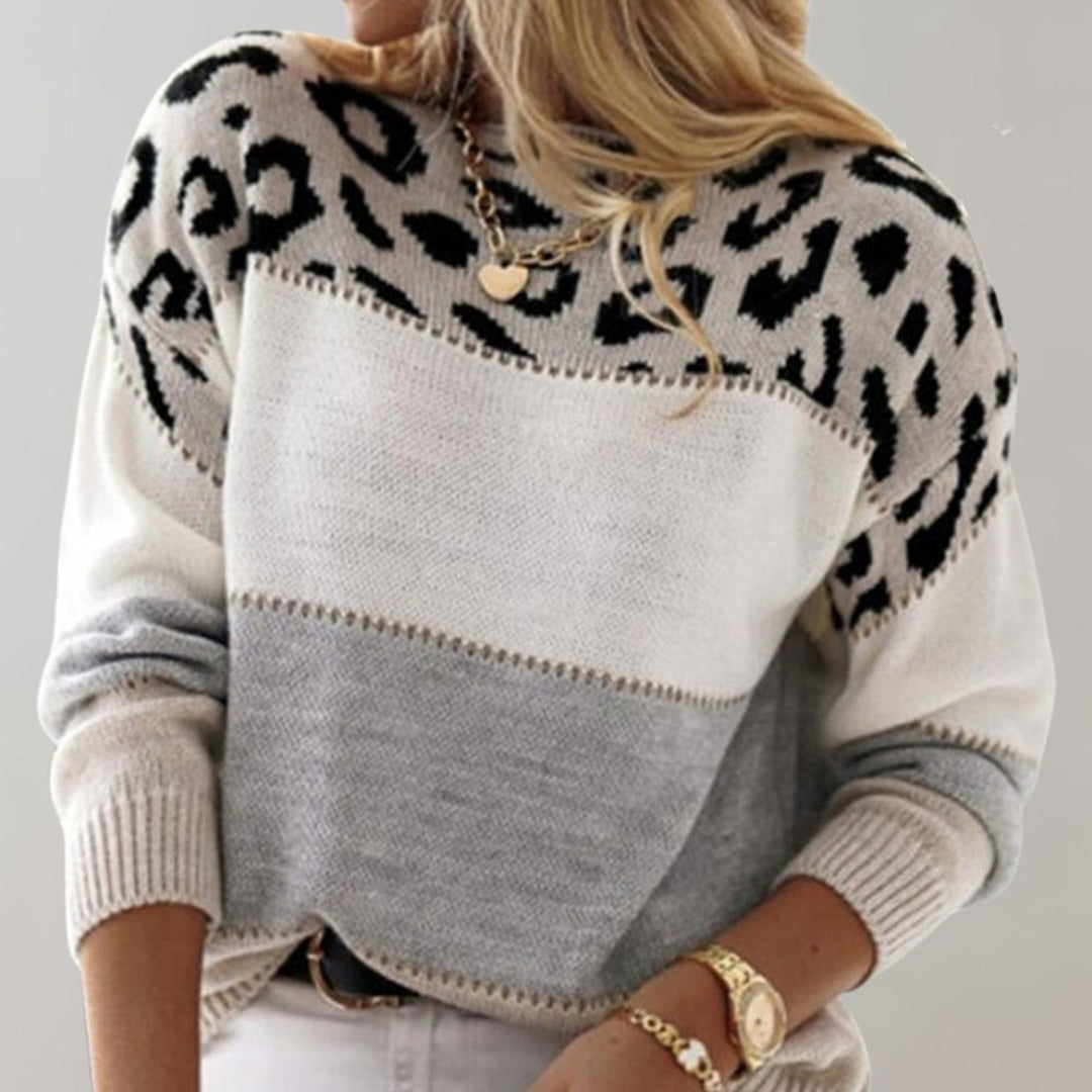 Leopard Print Colour Block Knit Jumper