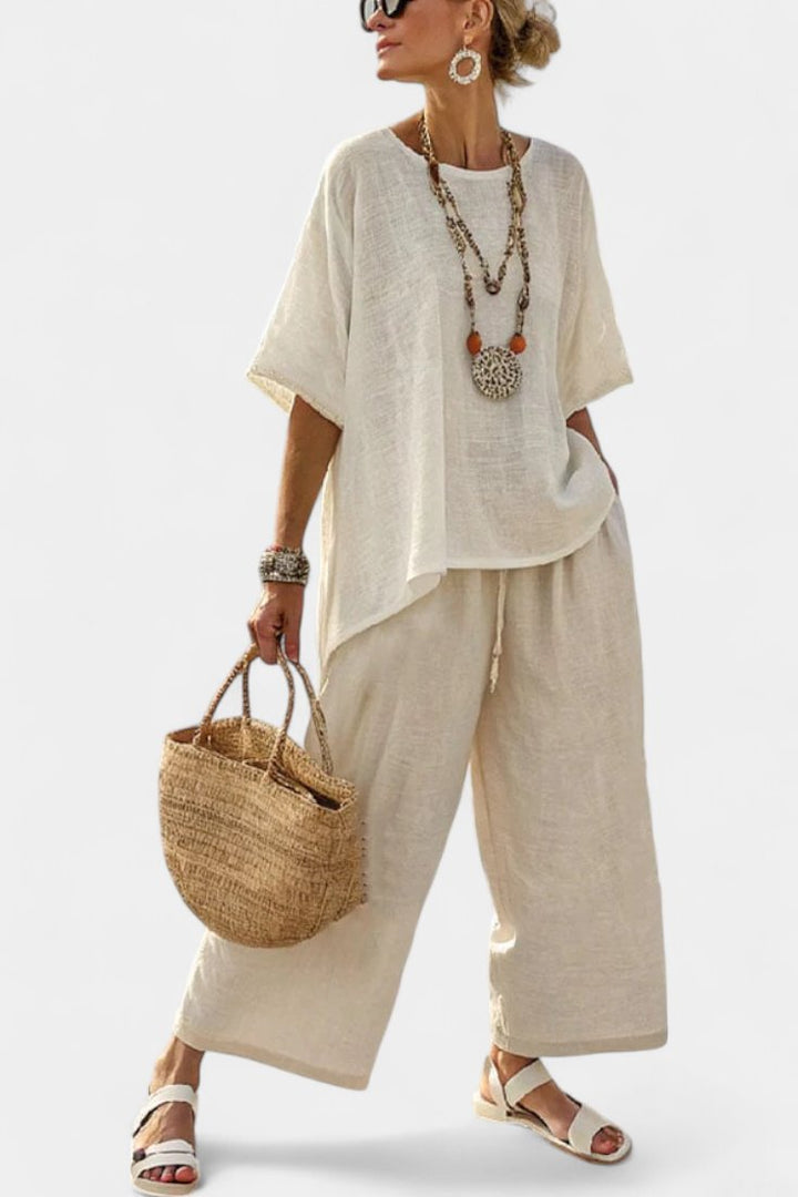 Linen Asymmetric Top and Wide-Leg Trouser Set