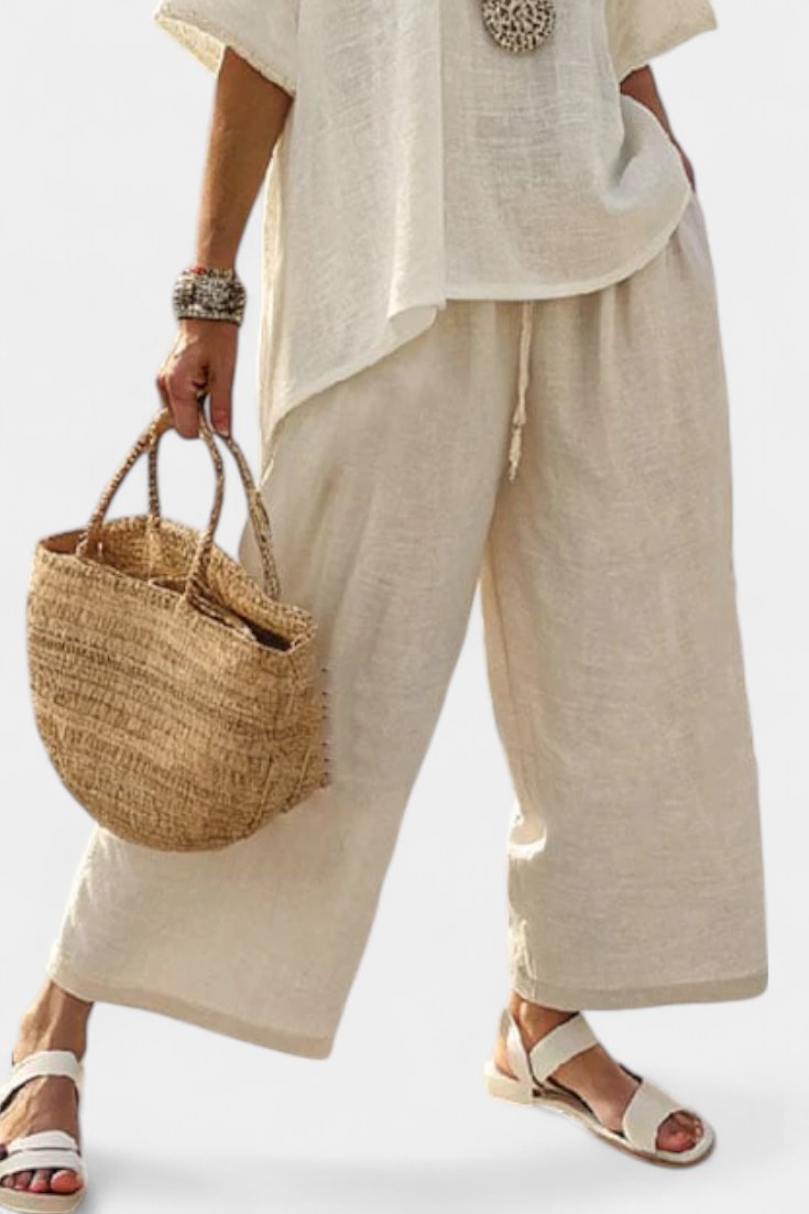 Linen Asymmetric Top and Wide-Leg Trouser Set