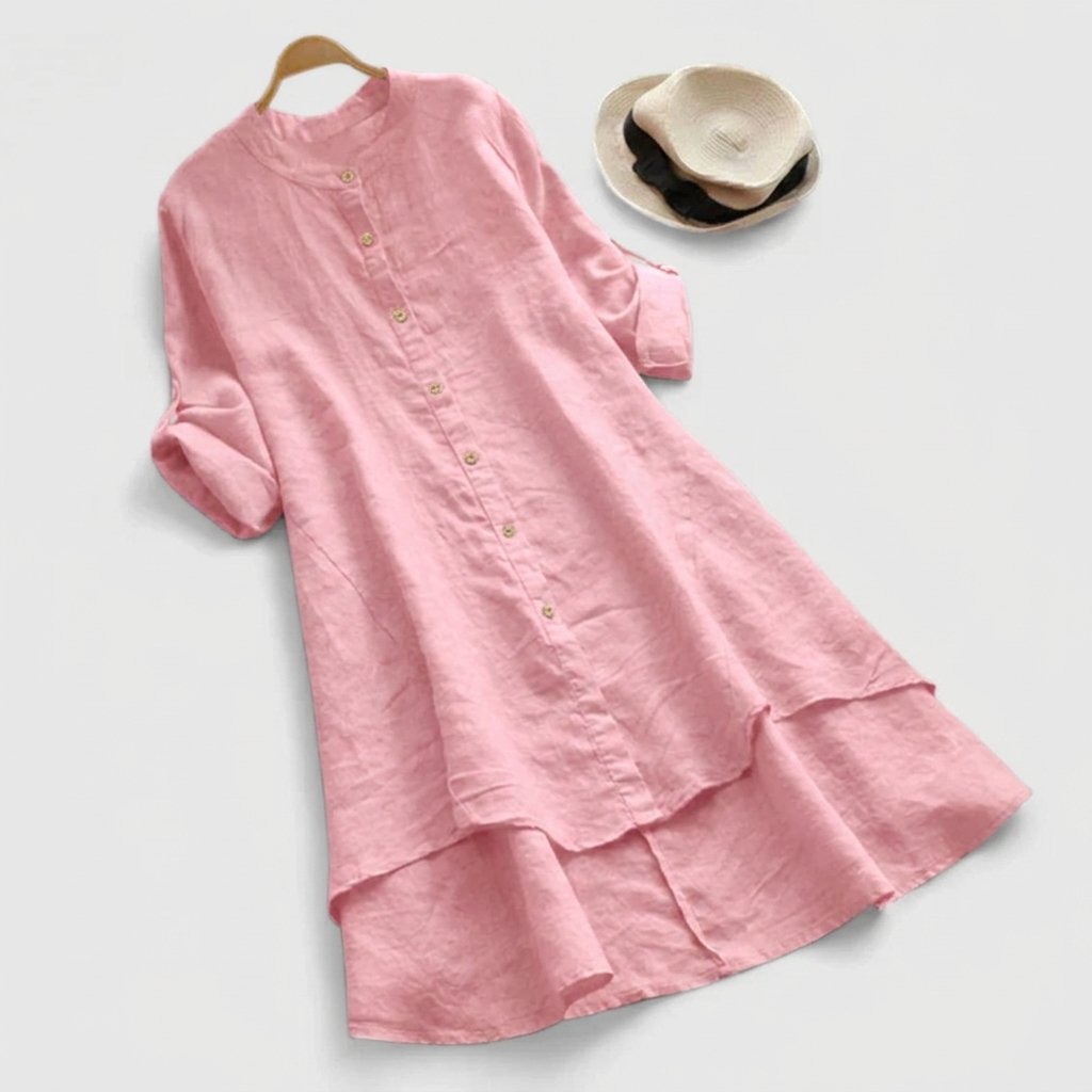Linen Button-Down Asymmetric Shirt Dress
