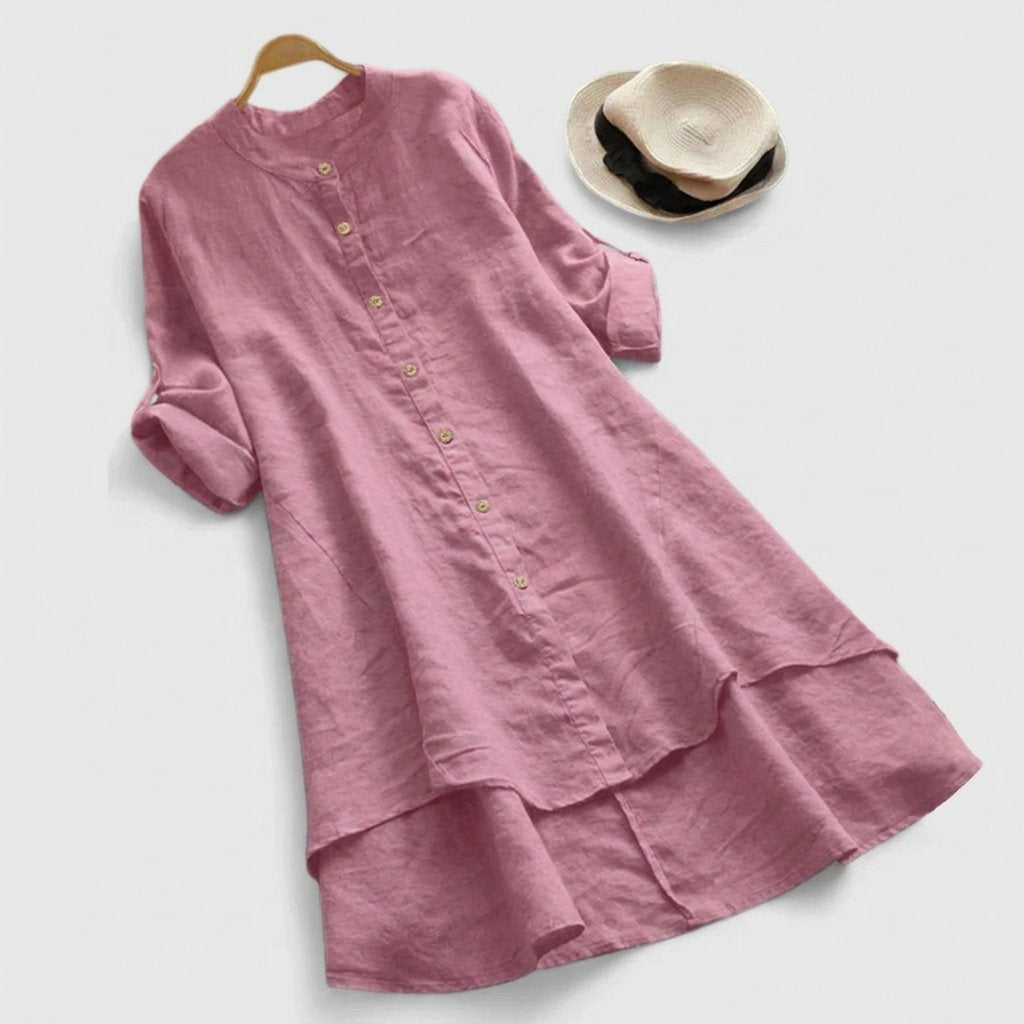 Linen Button-Down Asymmetric Shirt Dress