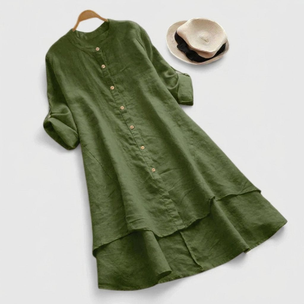 Linen Button-Down Asymmetric Shirt Dress