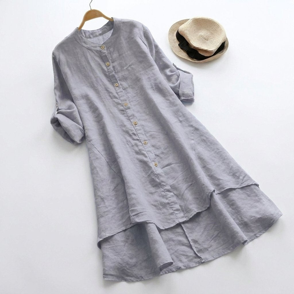 Linen Button-Down Asymmetric Shirt Dress