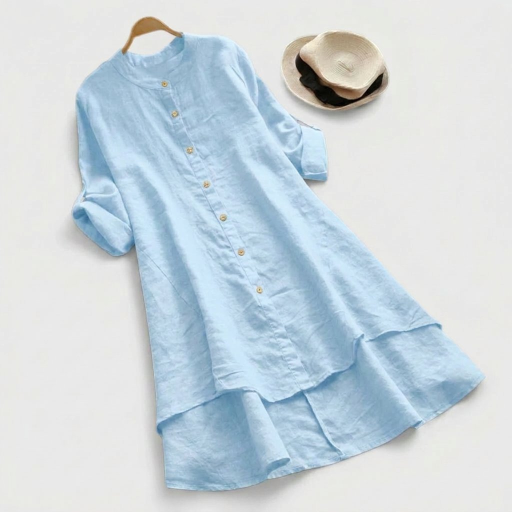 Linen Button-Down Asymmetric Shirt Dress