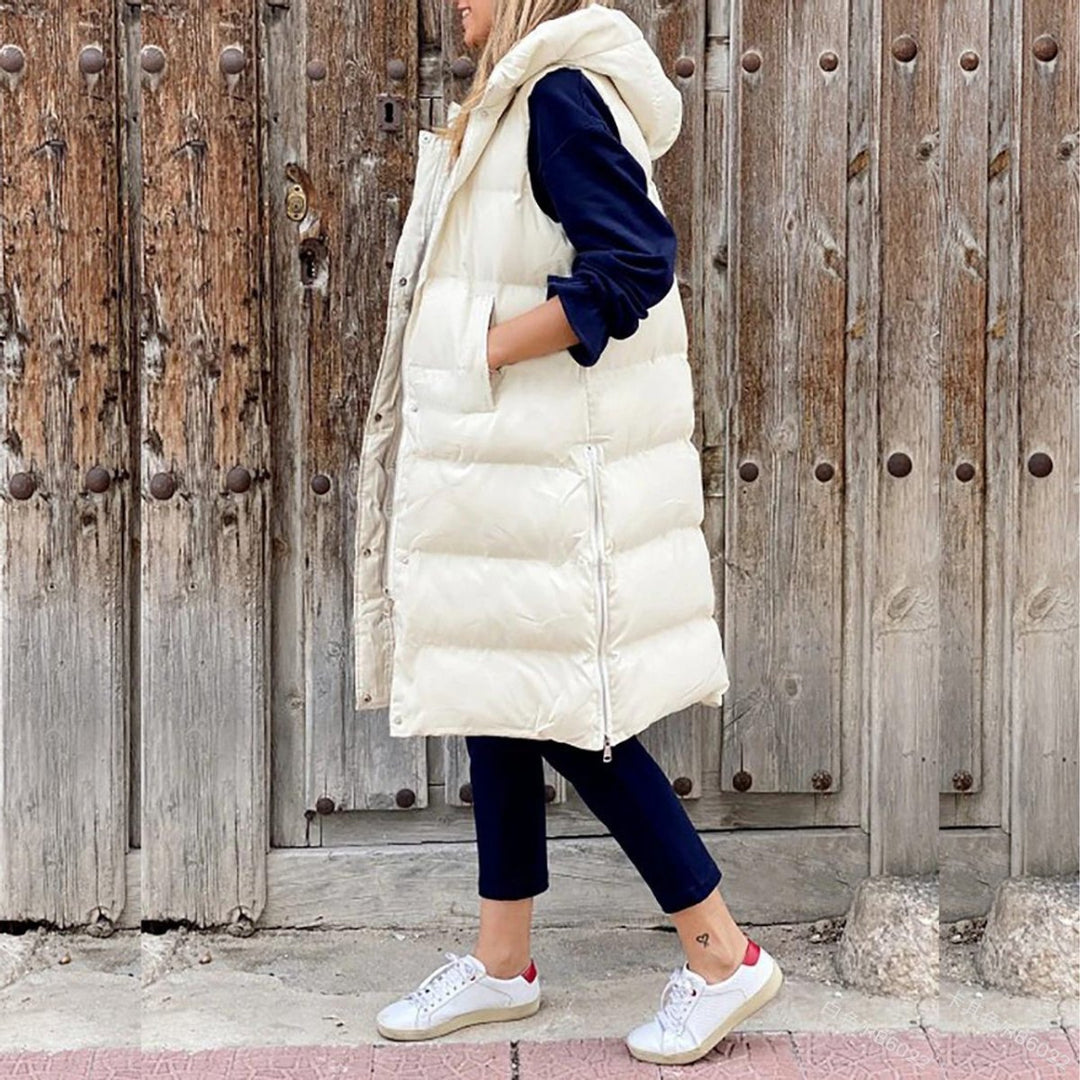Long Hooded Quilted Puffer Gilet
