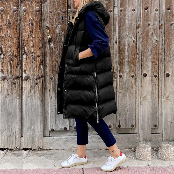 Long Hooded Quilted Puffer Gilet