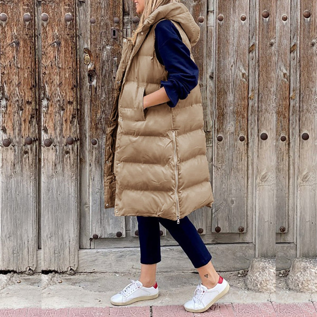 Long Hooded Quilted Puffer Gilet