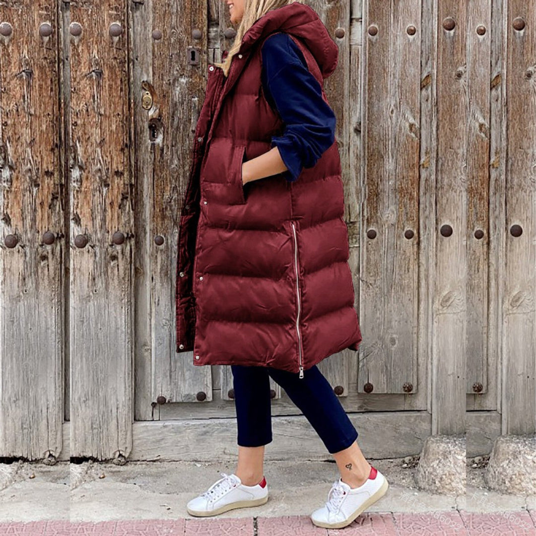 Long Hooded Quilted Puffer Gilet