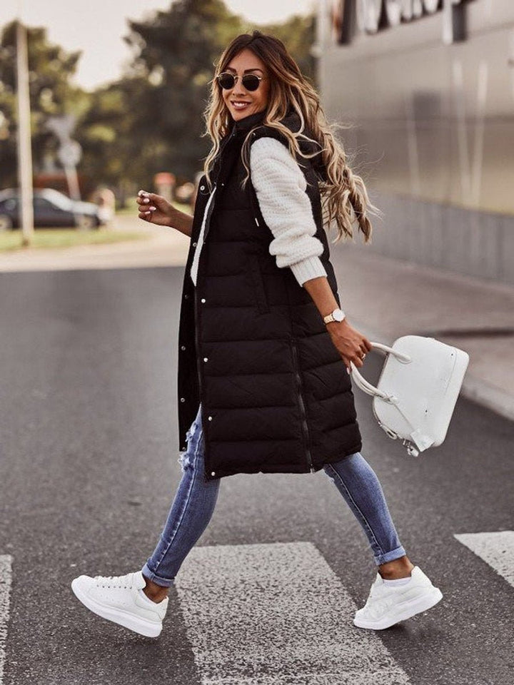 Long Hooded Quilted Puffer Gilet