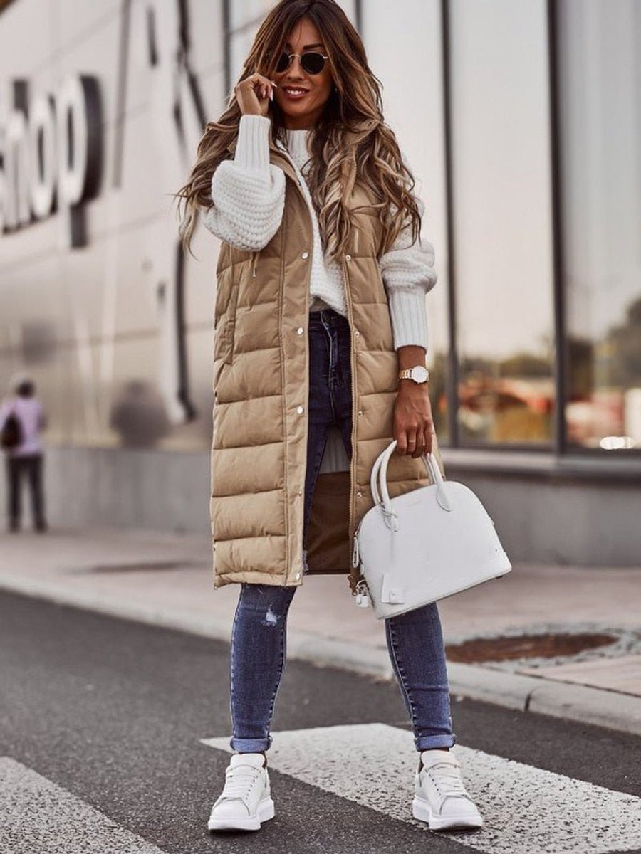 Long Hooded Quilted Puffer Gilet