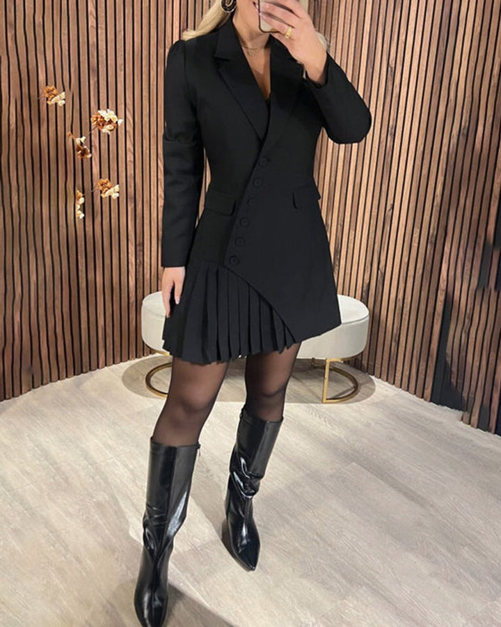 Long-Sleeve Pleated Blazer Dress