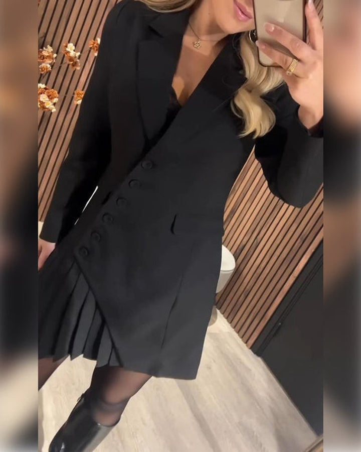 Long-Sleeve Pleated Blazer Dress