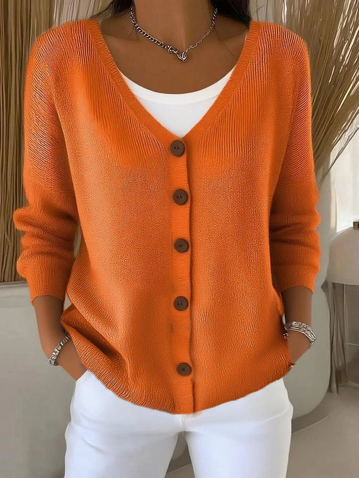 Long Sleeve V-Neck Button-Front Knit Cardigan