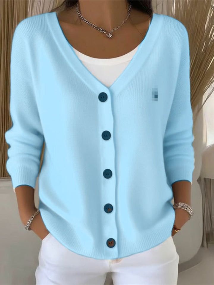 Long Sleeve V-Neck Button-Front Knit Cardigan