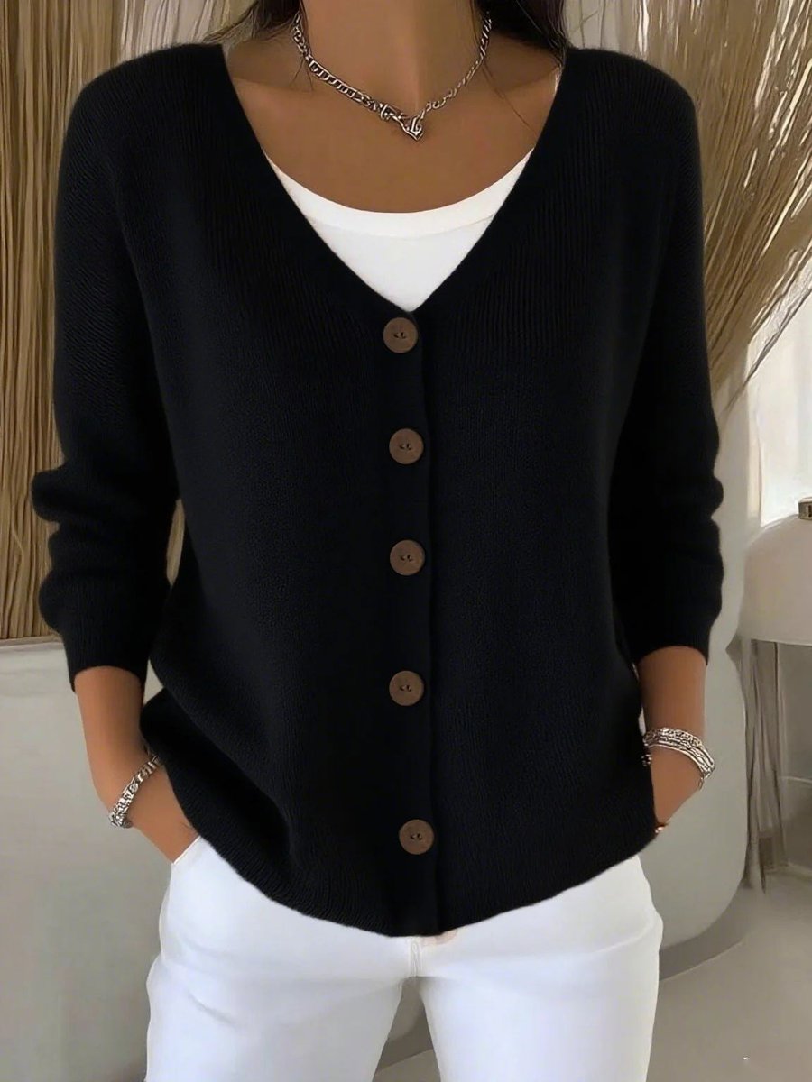 Long Sleeve V-Neck Button-Front Knit Cardigan