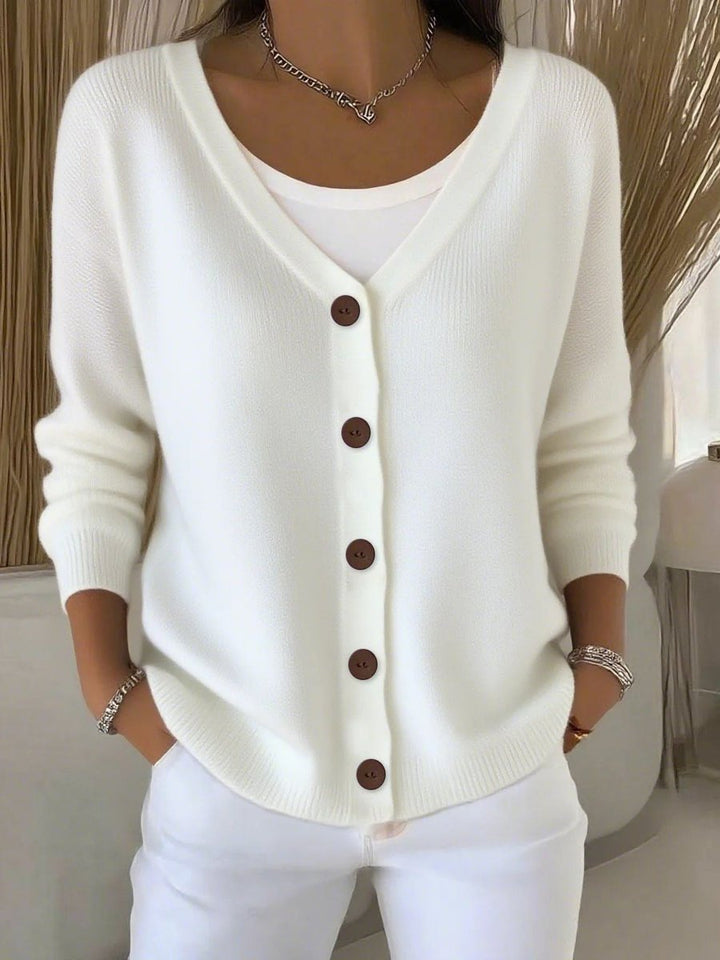 Long Sleeve V-Neck Button-Front Knit Cardigan