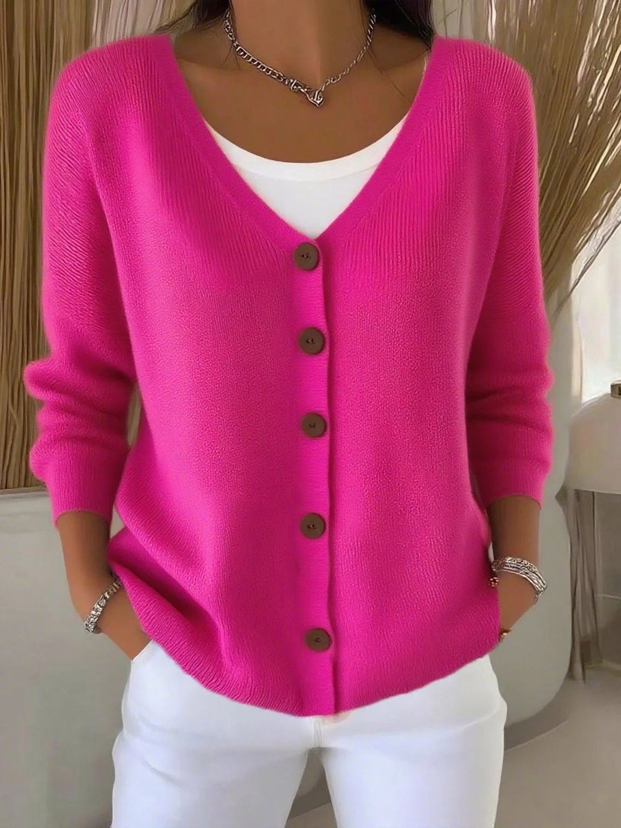 Long Sleeve V-Neck Button-Front Knit Cardigan