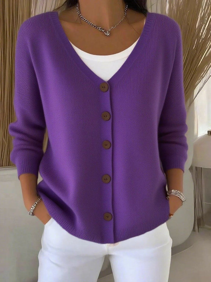 Long Sleeve V-Neck Button-Front Knit Cardigan