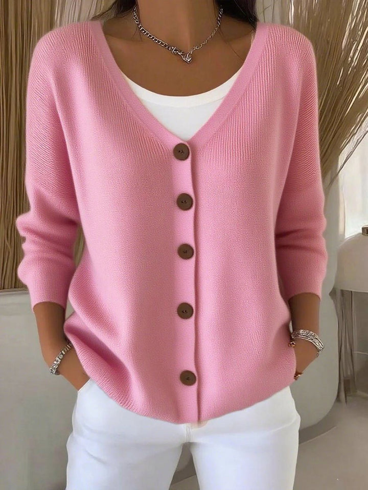 Long Sleeve V-Neck Button-Front Knit Cardigan