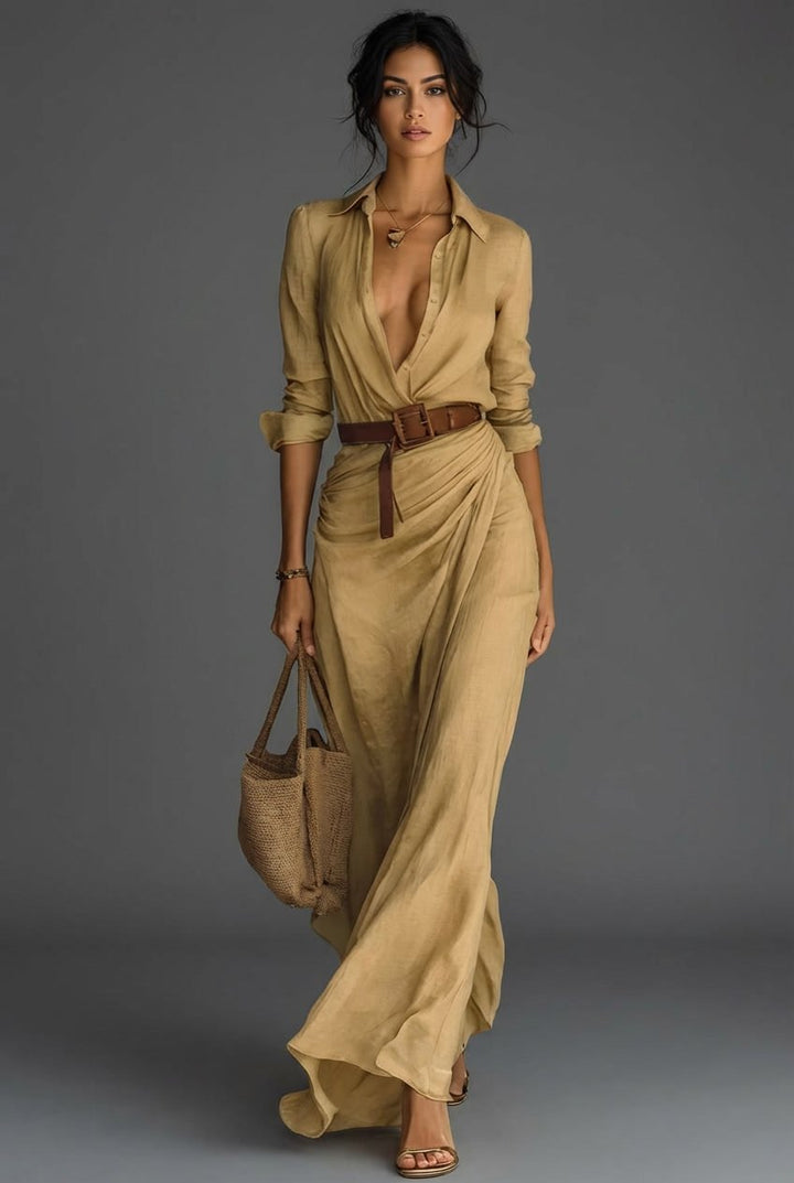 Long Sleeve Wrap Maxi Dress