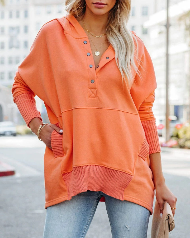 Longline Hooded Drawstring Tunic Sweatshirt