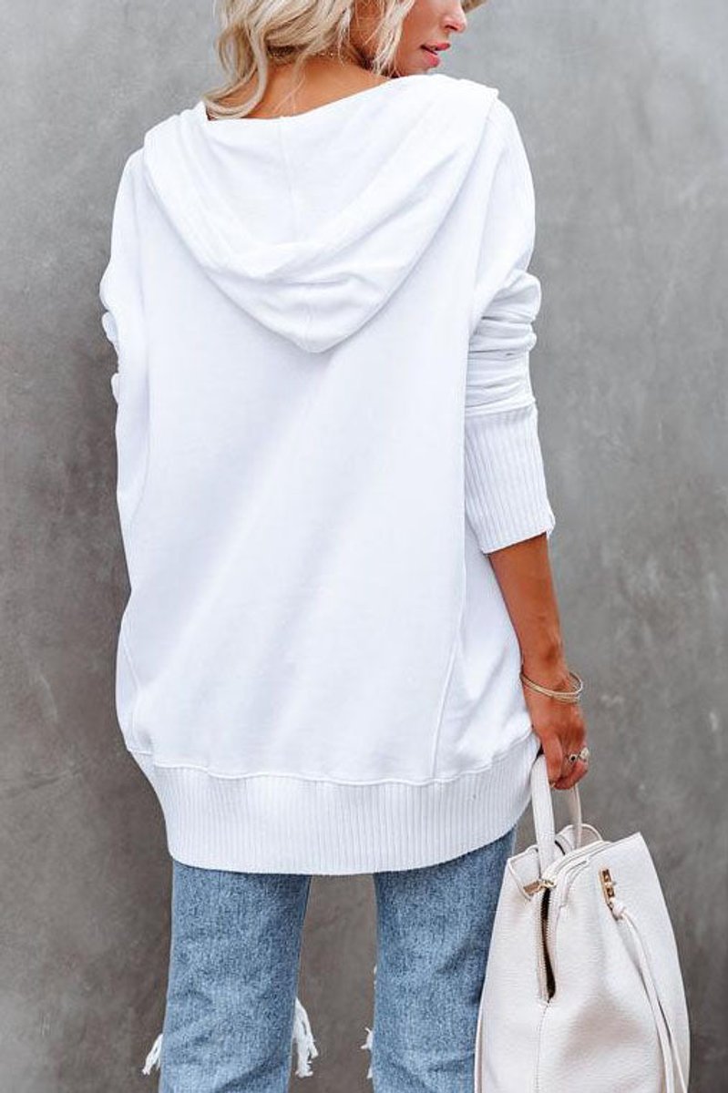 Longline Hooded Drawstring Tunic Sweatshirt
