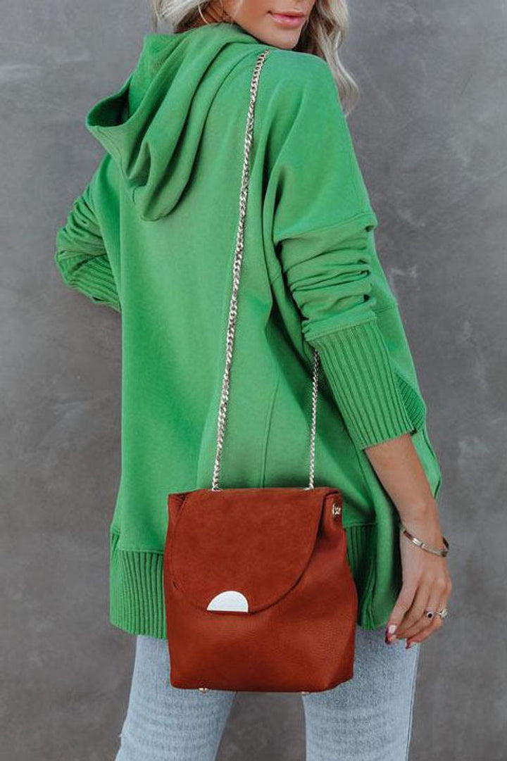 Longline Hooded Drawstring Tunic Sweatshirt