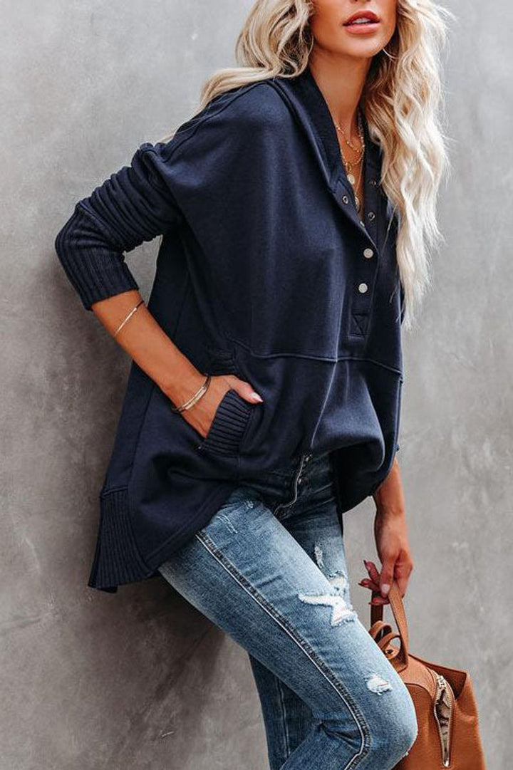 Longline Hooded Drawstring Tunic Sweatshirt