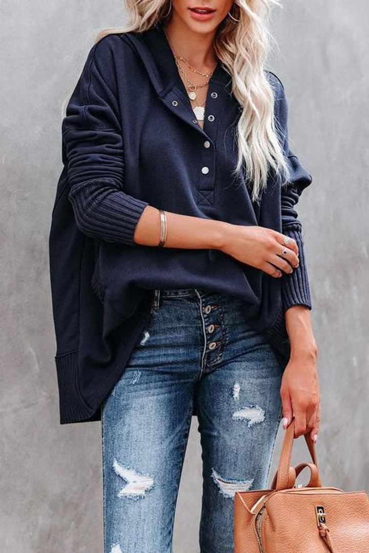 Longline Hooded Drawstring Tunic Sweatshirt