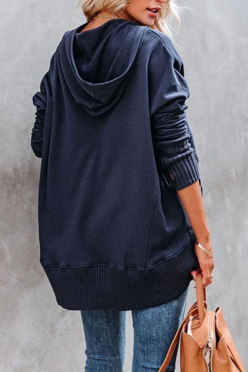 Longline Hooded Drawstring Tunic Sweatshirt