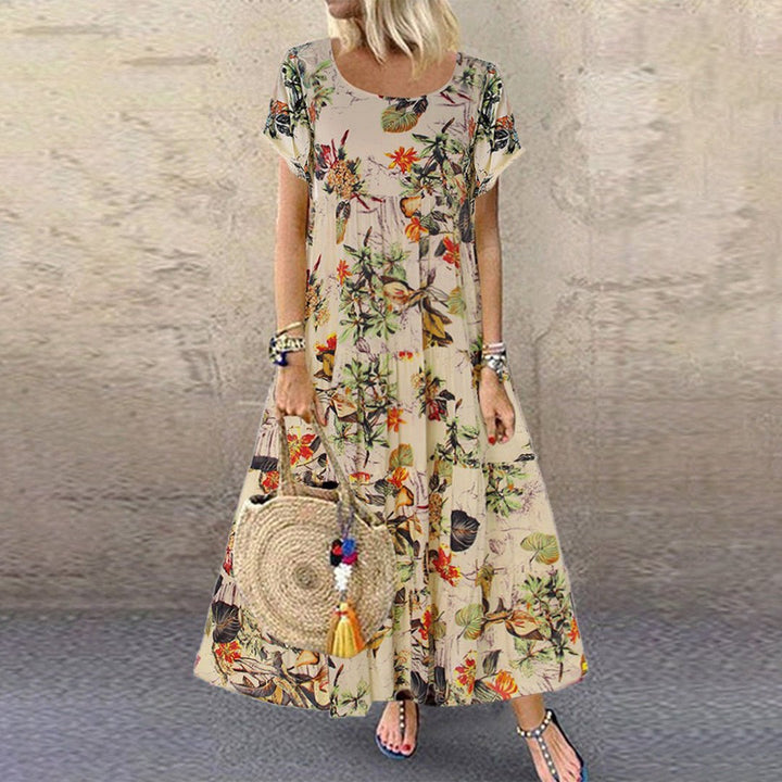 Floral Print Short Sleeve Maxi Dress