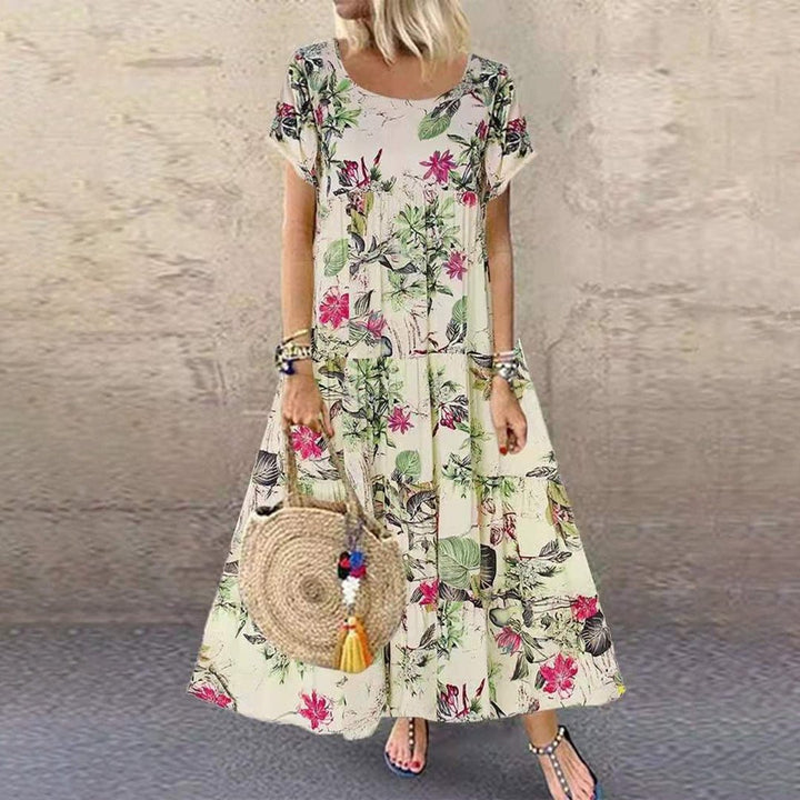 Floral Print Short Sleeve Maxi Dress