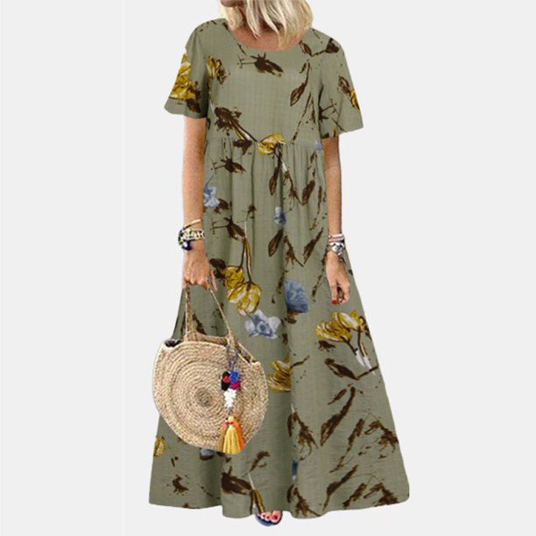 Floral Print Short Sleeve Maxi Dress