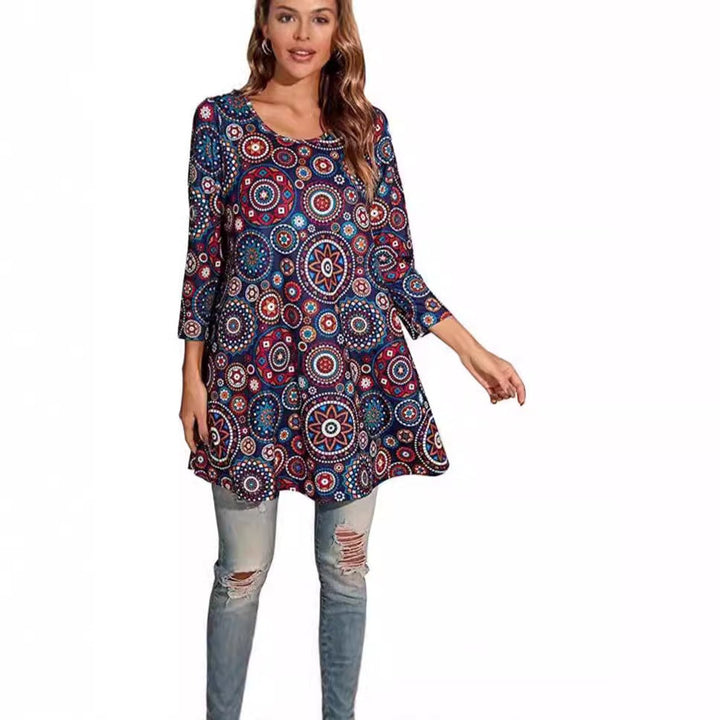 Mandala Print 3/4 Sleeve Swing Tunic