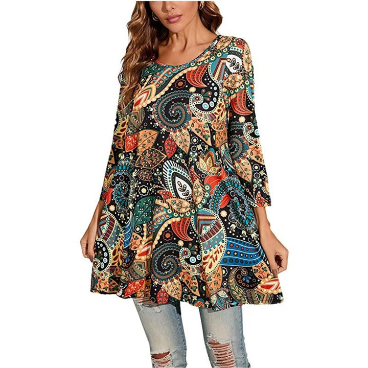 Mandala Print 3/4 Sleeve Swing Tunic