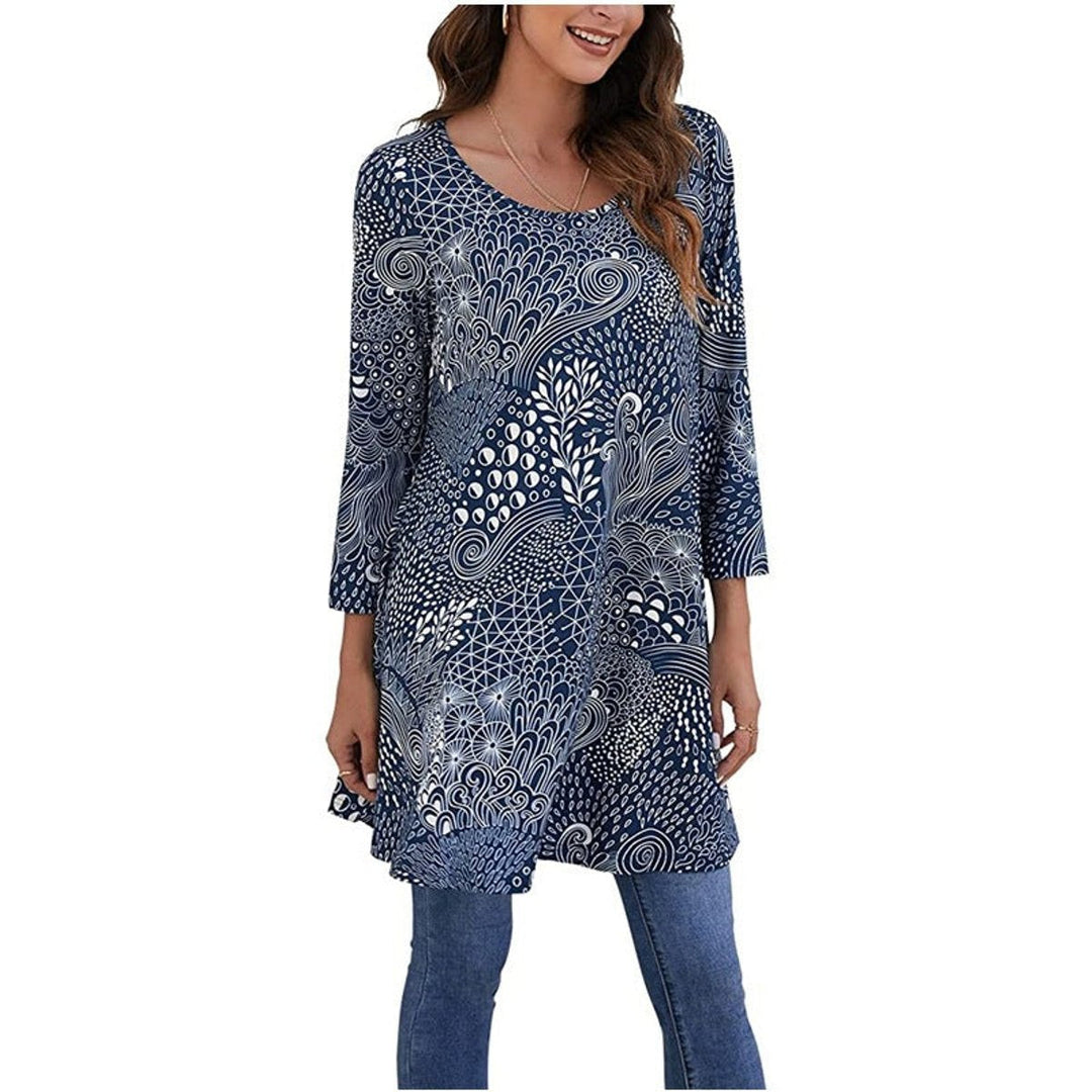 Mandala Print 3/4 Sleeve Swing Tunic
