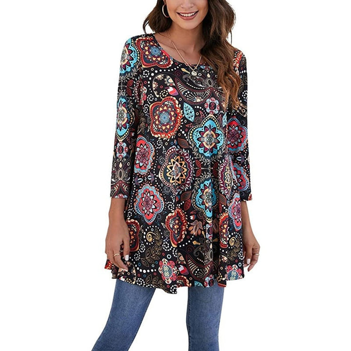 Mandala Print 3/4 Sleeve Swing Tunic