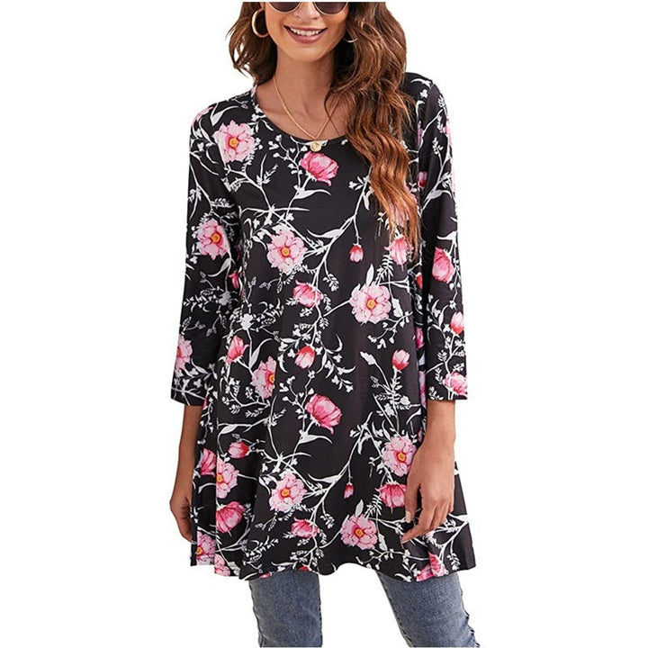 Mandala Print 3/4 Sleeve Swing Tunic