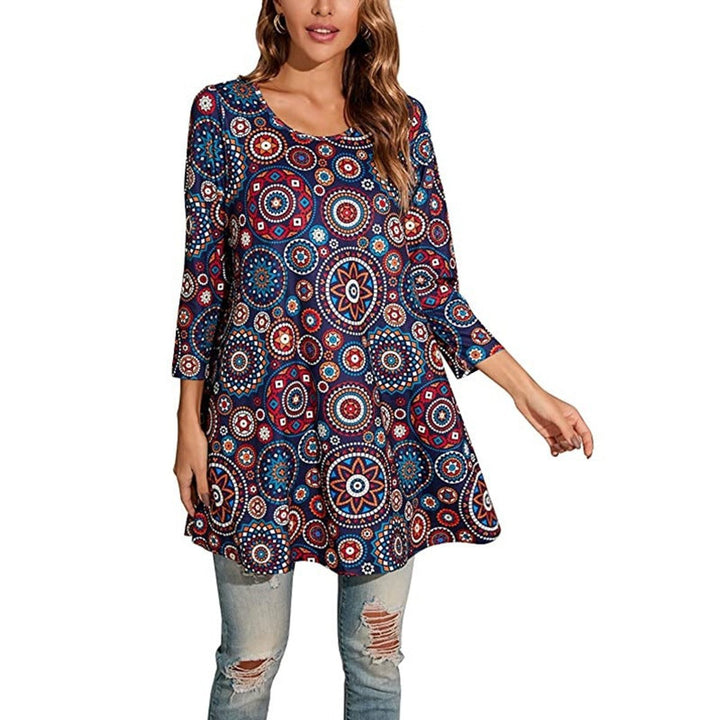 Mandala Print 3/4 Sleeve Swing Tunic