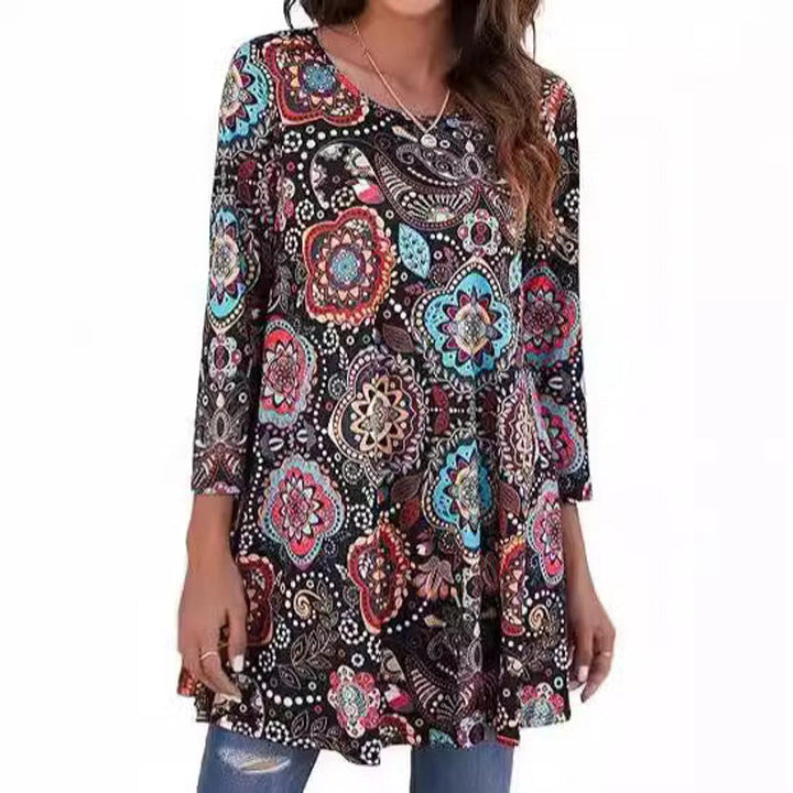 Mandala Print 3/4 Sleeve Swing Tunic